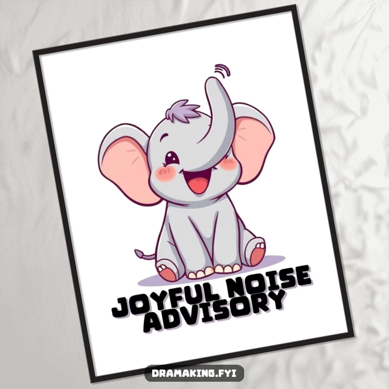 Funny Elephant Trumpet Poster of a jubilant elephant trumpeting loudly, adding a touch of theatrical joy and humor to any space.