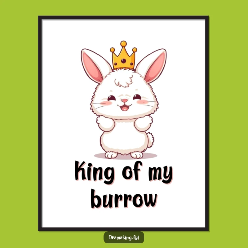 Funny Bunny King Poster - Fluffy Crowned Character Art for Humorous Wall Decor
