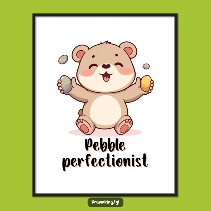Funny Bear Cub Pebble Juggling Poster: Cute Animal Art Decor Gift