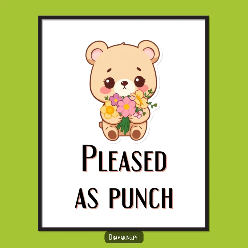 Funny Bear Bouquet Poster: Smug Flower Bear Art, Adorable Wall Decor Gift!