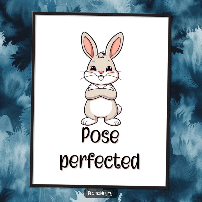 Funny poster featuring a cheerful bunny with crossed arms striking a dramatic pose, symbolizing confidence and playful self-expression.