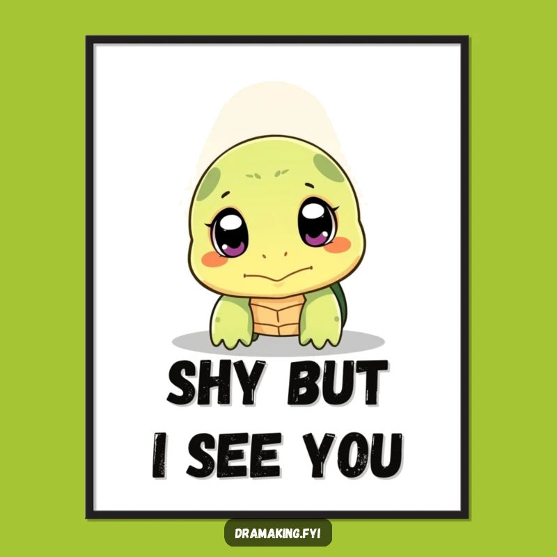 Funny Shy Turtle Poster: Spotlight Art, Expressive Eyes, Hilarious Decor