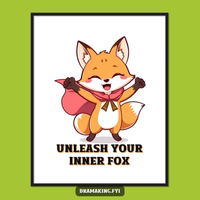 Funny Hero Fox Cape Poster - Dynamic Wall Art for Brave Souls