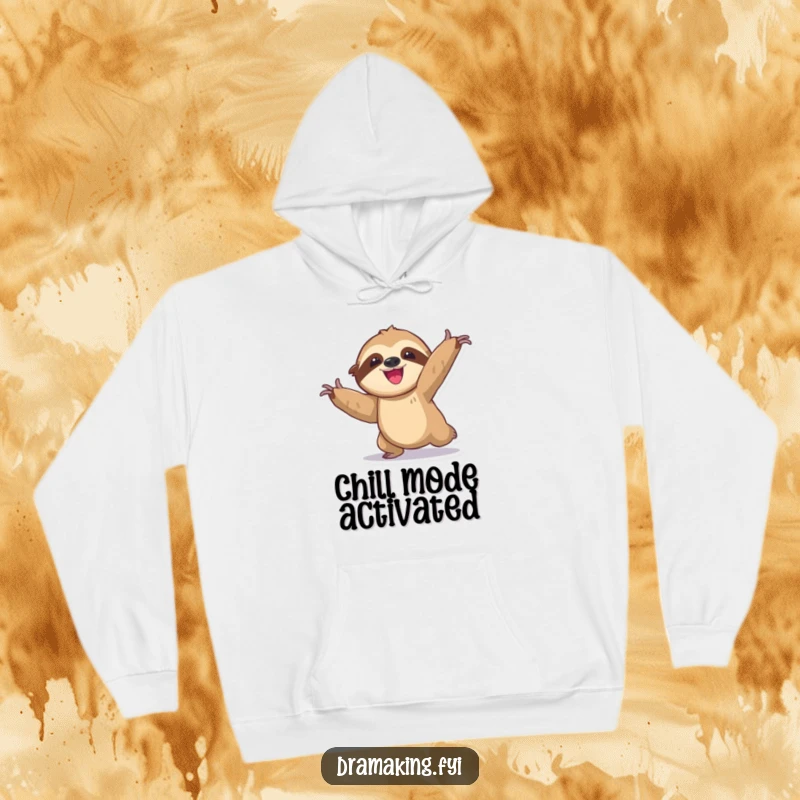Funny sloth hoodie featuring a delighted character in an exaggerated, slow, dramatic pose, offering warmth and humorous charm.