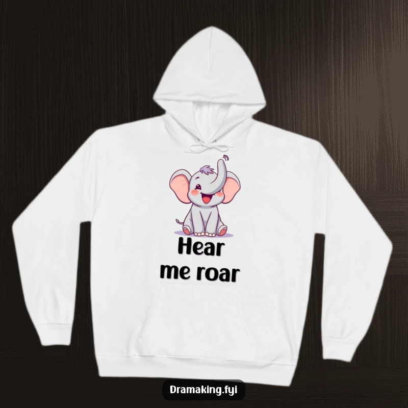 Funny Elephant Trumpet Hoodie featuring a cheerful elephant with trunk raised, trumpeting with hilarious and comforting joy.