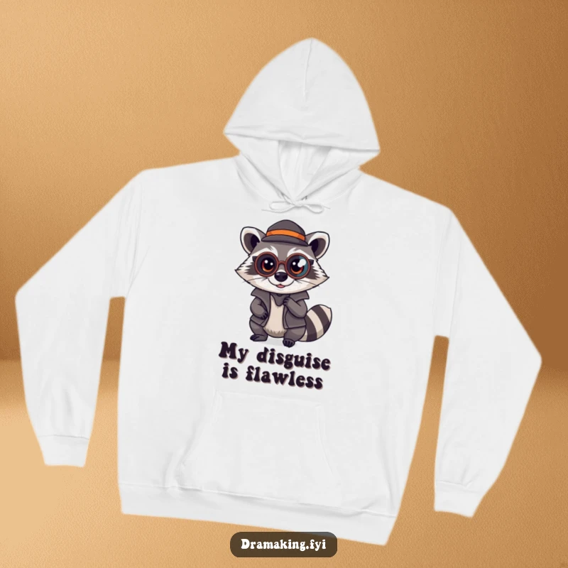 Funny Raccoon Detective Hoodie: A mischievous raccoon dons a monocle and detective hat, on the hunt for clues, a funny gift.