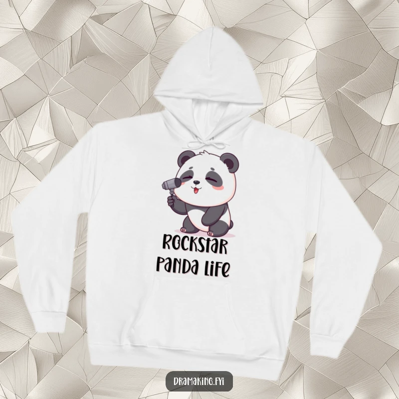 Funny Panda Hoodie: A proud panda with a tiny microphone passionately sings with eyes closed, ready for a karaoke session.