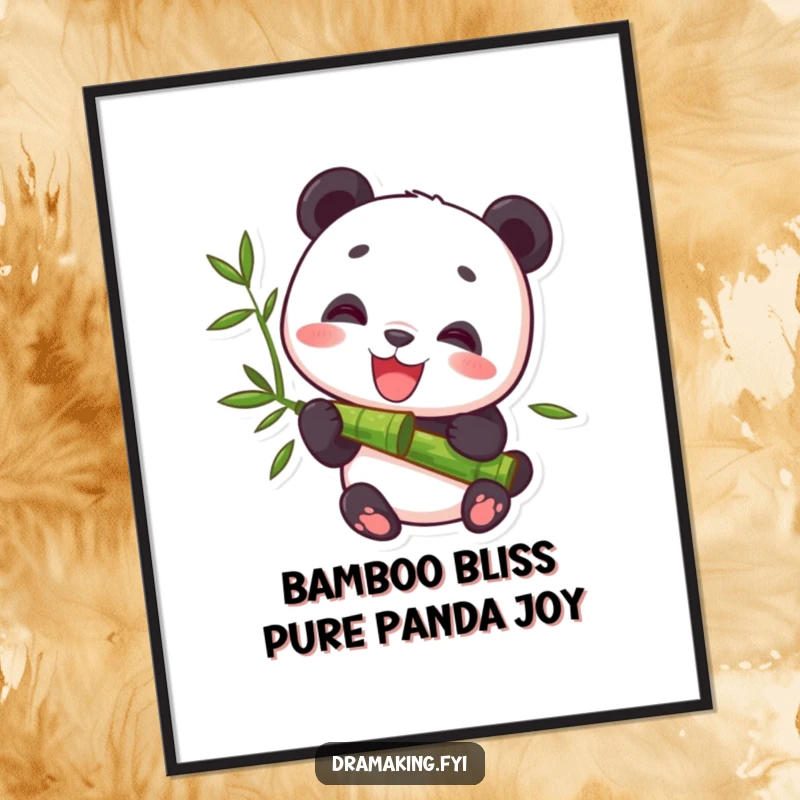 Funny Free Printable Wall Art: A contented panda happily munching on a bamboo stalk, creating a serene and humorous visual.