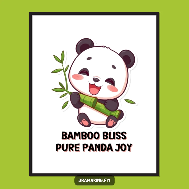 Funny Free Printable Wall Art: Delighted Panda Munching Bamboo - Downloadable Decor