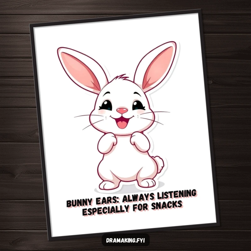 Funny Free Printable Wall Art of a cheerful rabbit with enormous ears striking a dramatic pose.