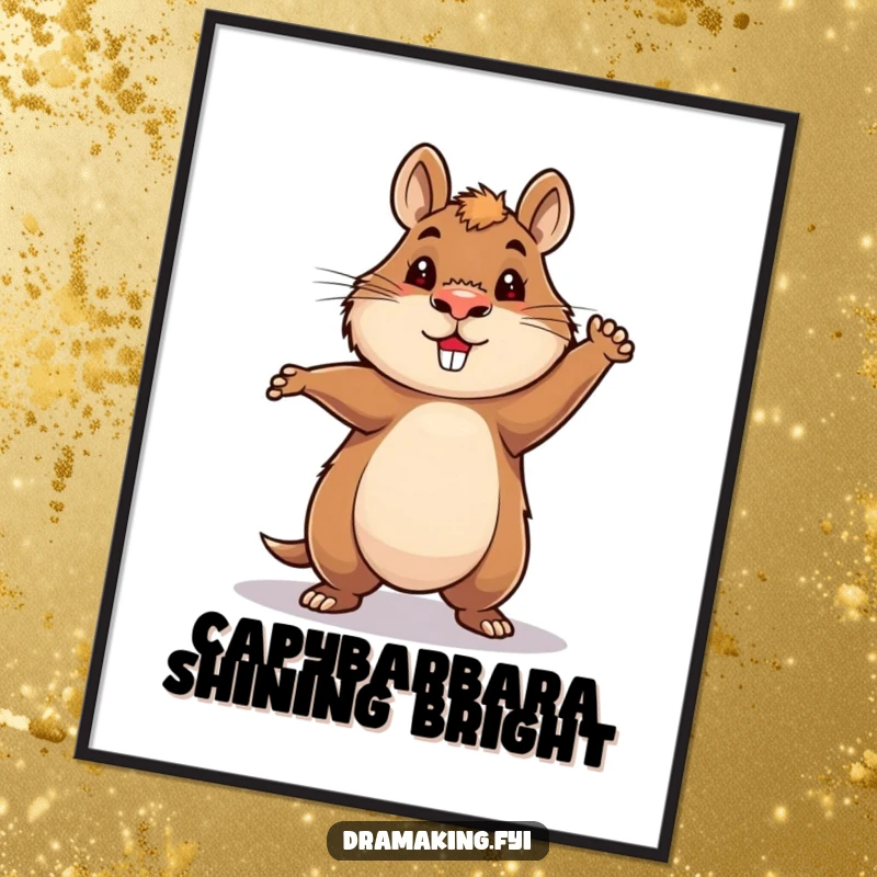 Funny Free Printable Wall Art: A capybara strikes an epic, heroic pose under a dramatic spotlight, ready for adventure.