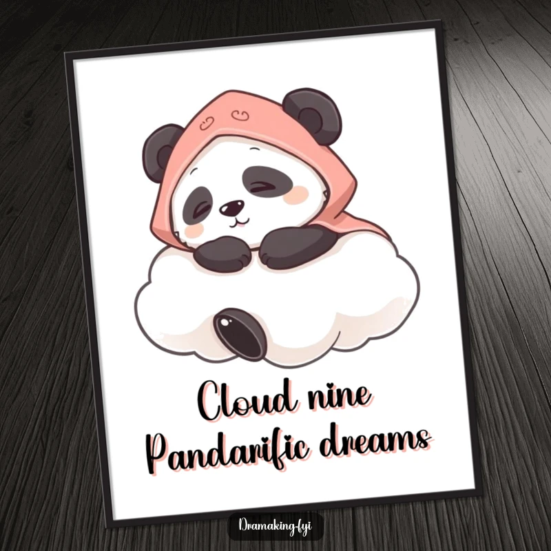Funny Free Printable Wall Art: A contented panda wearing a tiny cape naps soundly on a fluffy cloud.
