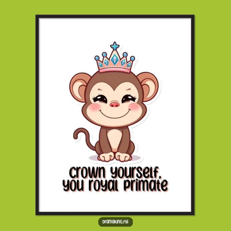 Free Printable Funny Monkey Tiara Wall Art - Mischievous Downloadable Decor