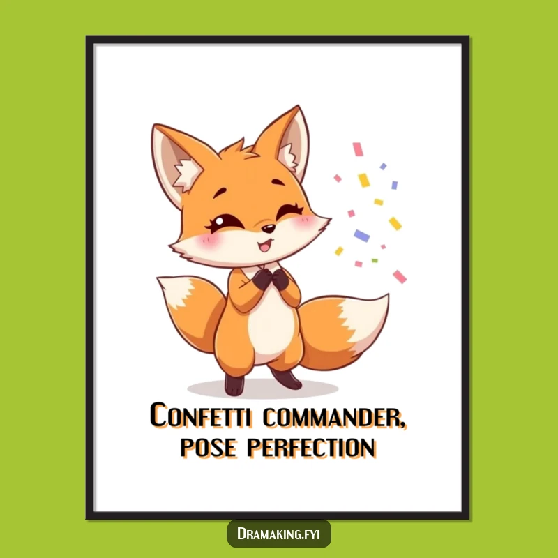 Free Printable Wall Art: Fox Party Pose, Humorous Downloadable Art for a Dramatic Flair