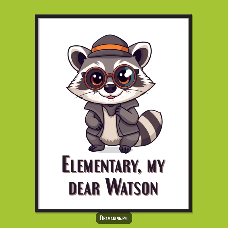 Free Printable Wall Art: Raccoon Detective, Monocle Mystery, Funny Downloadable Art