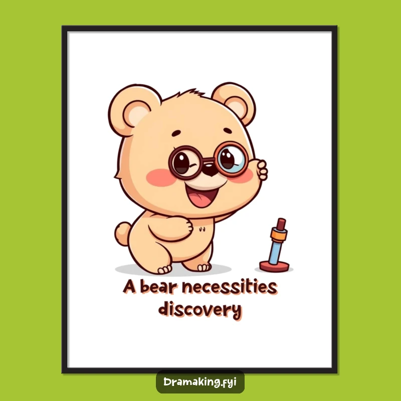 Funny Free Printable Wall Art: Bear Cub Monocle - Excited Downloadable Decor