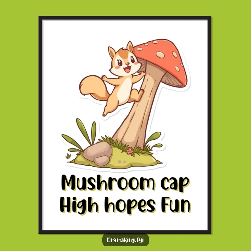 Funny Free Printable Wall Art: Energetic Squirrel Mushroom Leap - Downloadable Decor