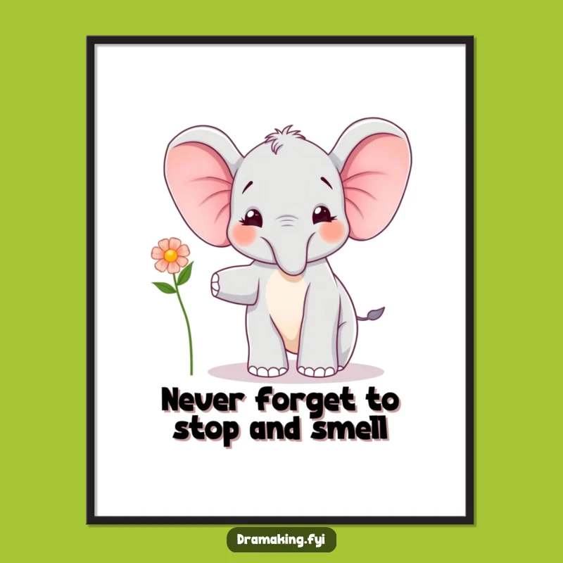 Free Printable Wall Art: Elephant Calf Balance, Delicate Flower, Funny Downloadable Art