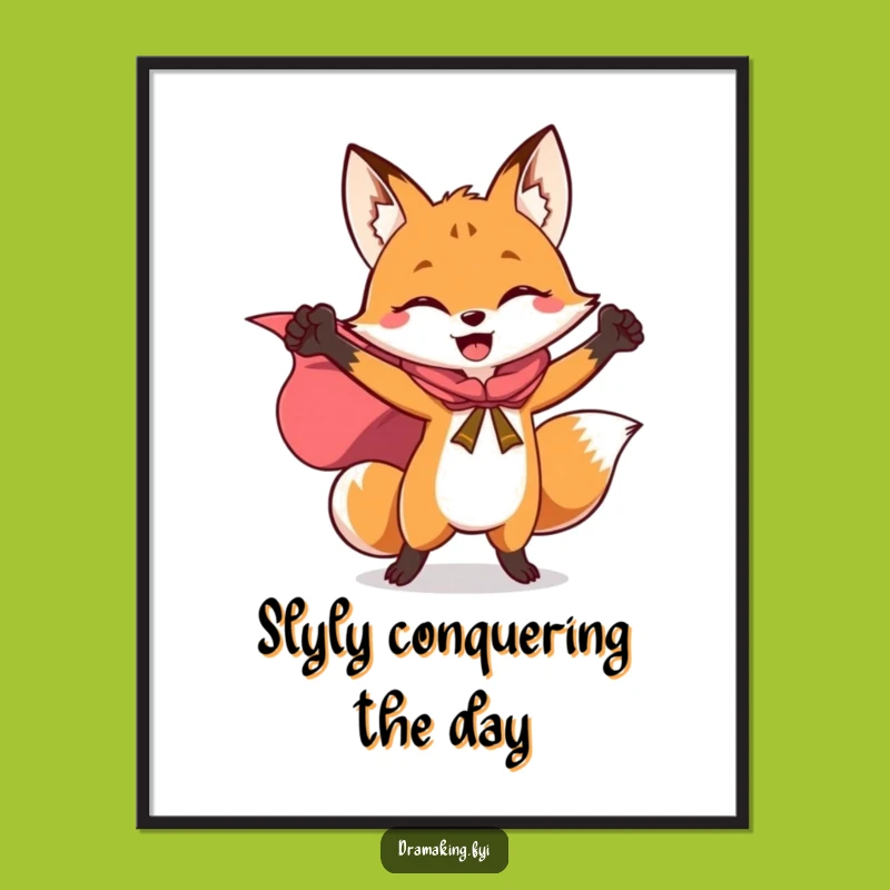 Funny Free Printable Wall Art: Triumphant Fox Cape - Heroic Downloadable Decor
