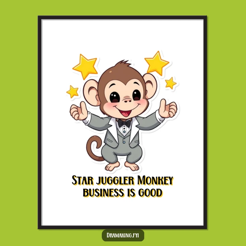 Free Printable Monkey Wall Art: Tuxedo Juggler Stars Downloadable