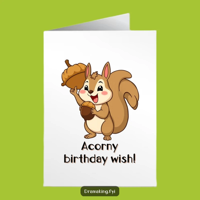Free Printable Birthday Card: Triumphant Squirrel, Giant Acorn, Funny Downloadable Gift