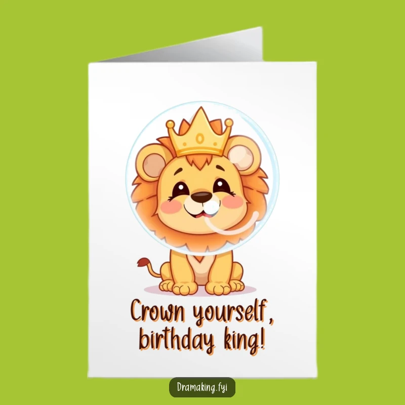 Free Printable Lion Cub Birthday Card: Crown Bubble Funny Downloadable Gift!