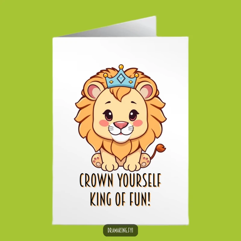 Free Printable Birthday Card: Funny Lion Cub Crown Design for a Royal Celebration