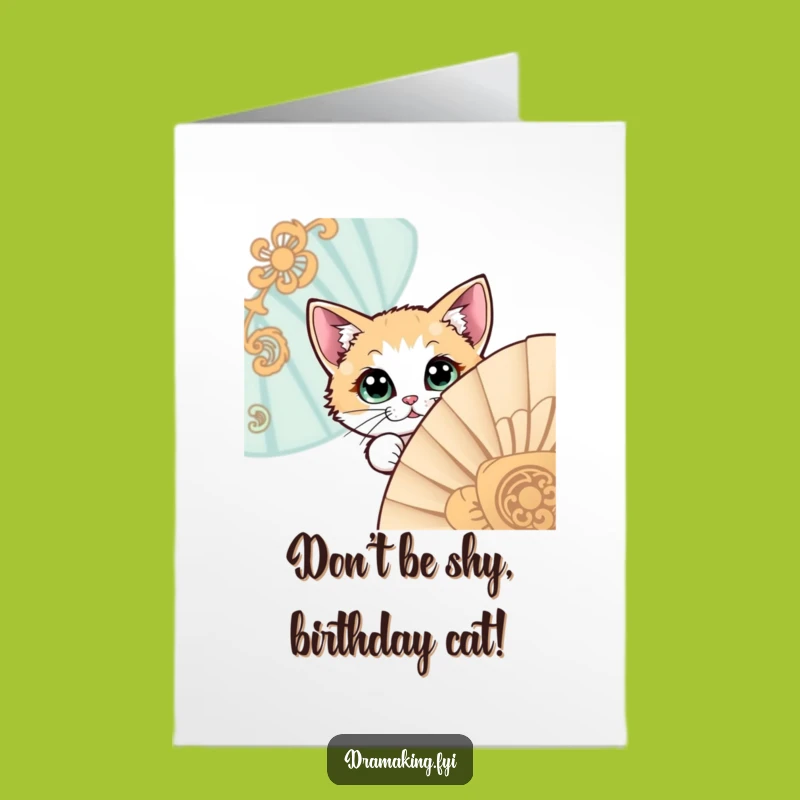 Free Printable Birthday Card: Curious Cat Behind Fan, Funny Downloadable Gift!