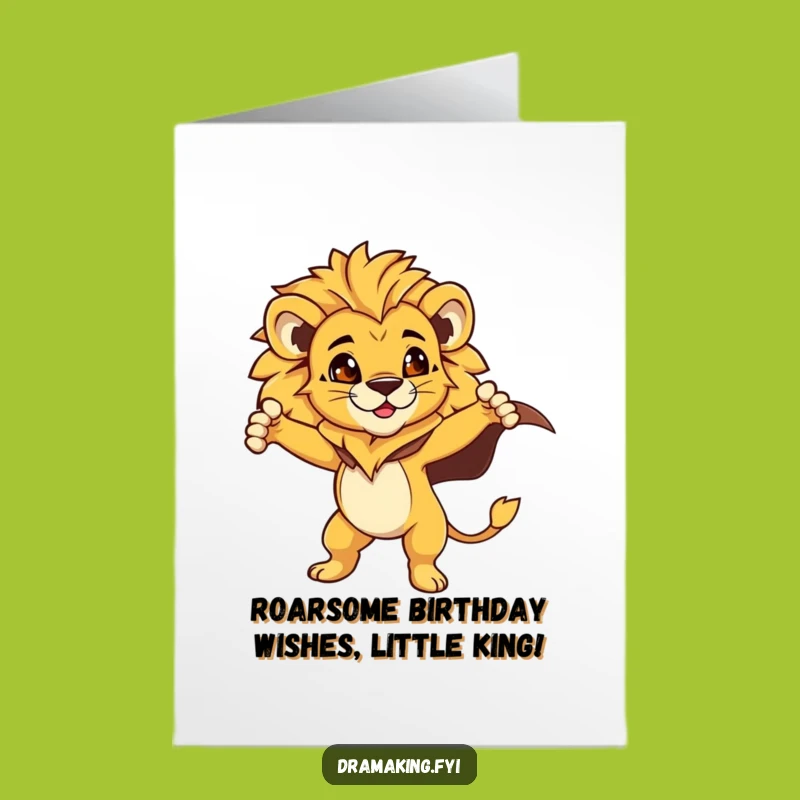 Free Printable Birthday Card: Majestic Lion Cub, Funny Heroic Pose, Downloadable Gift