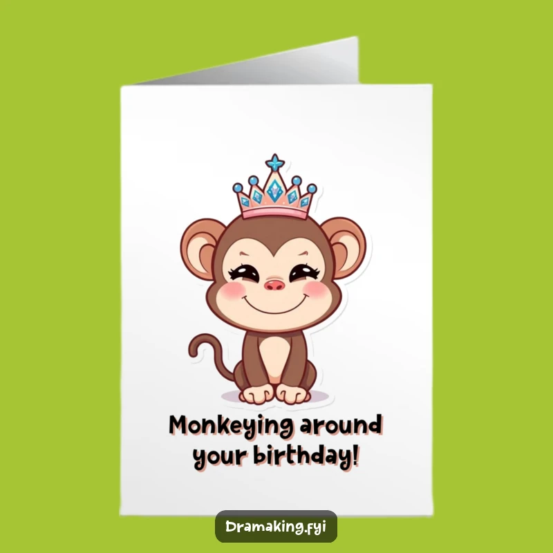 Free Printable Funny Monkey Tiara Birthday Card - Hilarious Downloadable Gift for Her