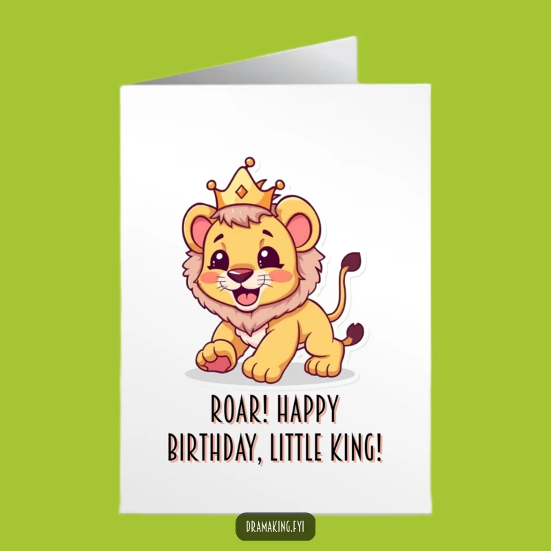 Free Printable Lion Cub Birthday Card: Crowned Pouncer Downloadable Gift