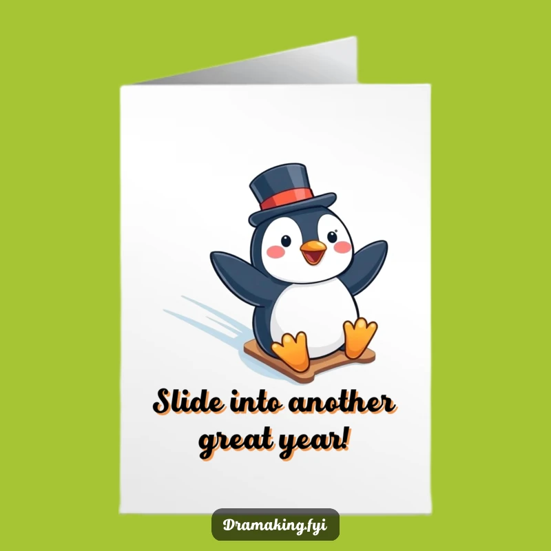 Free Printable Penguin Birthday Card: Funny Sliding Penguin Top Hat Downloadable Gift