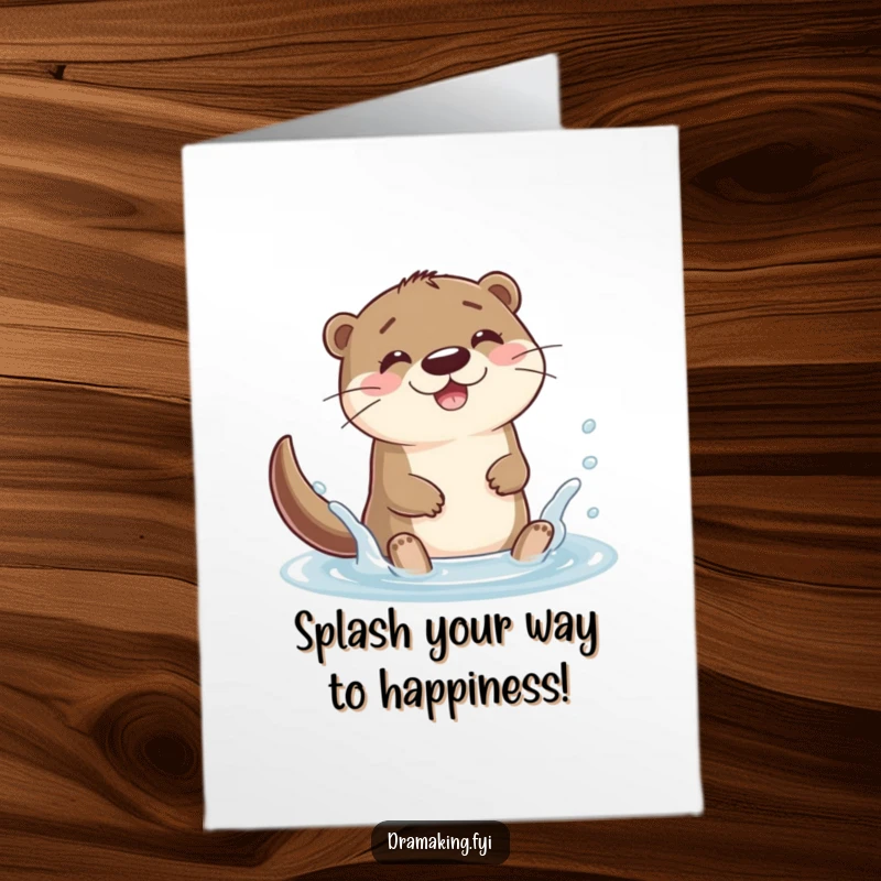 Funny Free Printable Birthday Card: A cheerful otter joyfully splashes in a puddle, sending birthday wishes.