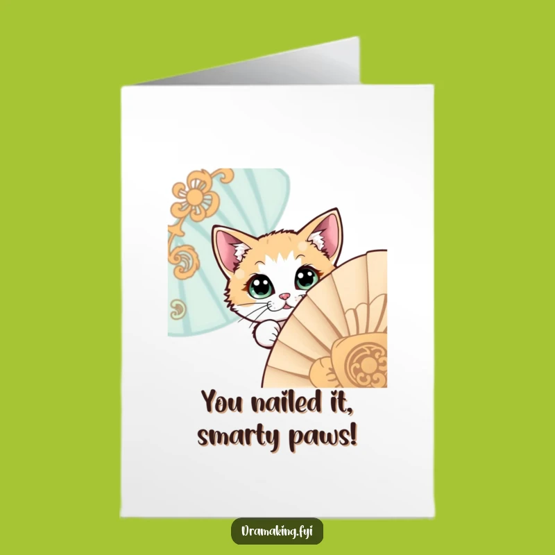 Free Printable Congrats Card: Cat's Peek Behind Fan, Hilarious Downloadable Gift!