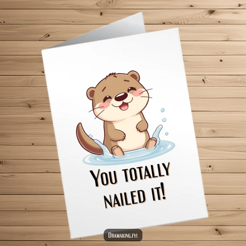 Funny Free Printable Congratulations Card: A happy otter gleefully splashes in a puddle, celebrating big news.