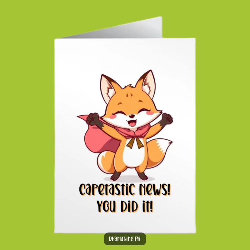 Free Printable Congrats Card: Triumphant Fox Cape - Funny Joyful Downloadable Gift