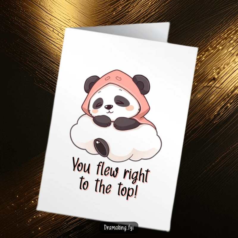 Funny Free Printable Congratulations Card: A contented panda with a tiny cape naps on a fluffy cloud serenely.