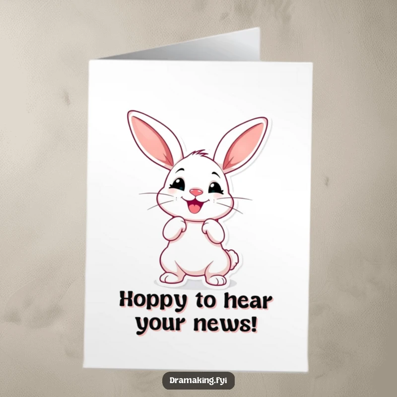 Funny Free Printable Congratulations Card of a rabbit with big ears posing dramatically.
