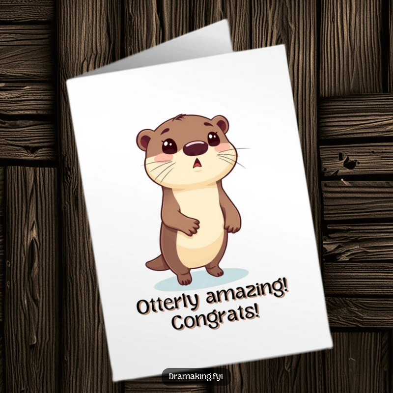 Funny Free Printable Congratulations Card: An otter striking a dramatic pose, looking comically surprised by their success. A downloadable gift.