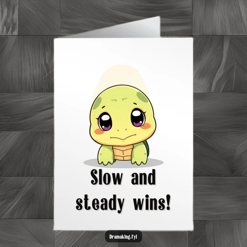 Free Printable Congratulations Card: Shy turtle peeking out, spotlight on its wide, expressive eyes.