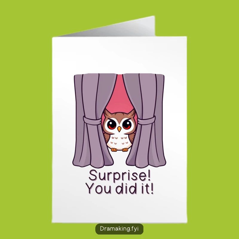Free Printable Congrats Card: Surprised Owl, Dramatic Reveal, Funny Downloadable Gift