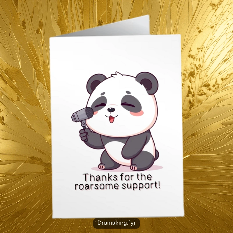 Funny Free Printable Thank You Card: Panda belting out a tune into a microphone to say thanks, full of heartfelt emotion.