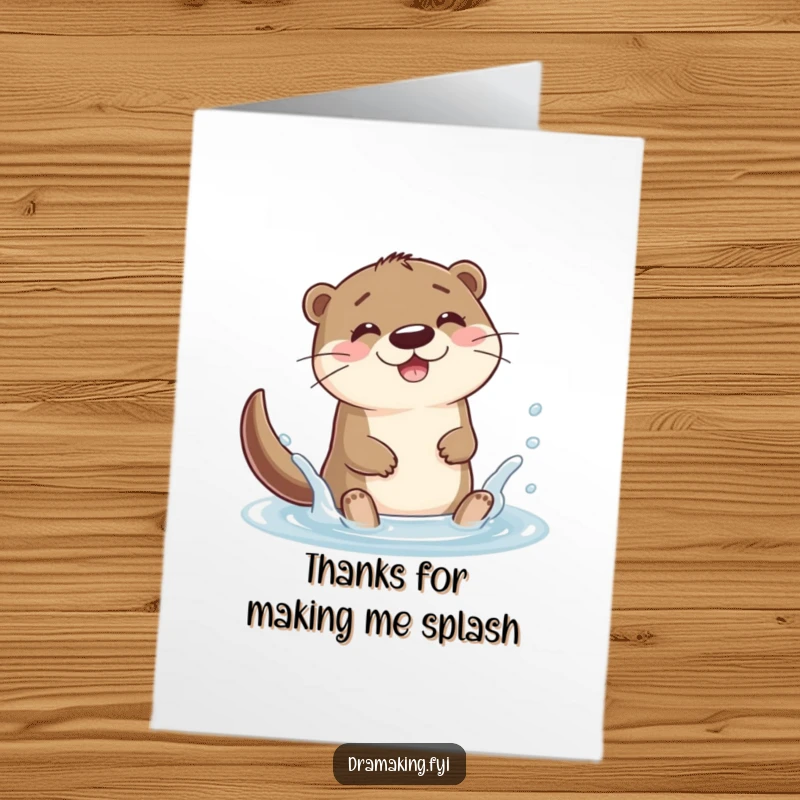 Funny Free Printable Thank You Card: A happy otter splashes enthusiastically in a puddle, conveying gratitude.