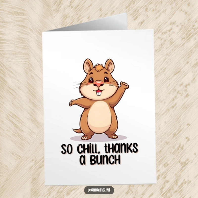 Funny Free Printable Thank You Card: Capybara flexing heroically in a spotlight, a funny way to show appreciation.