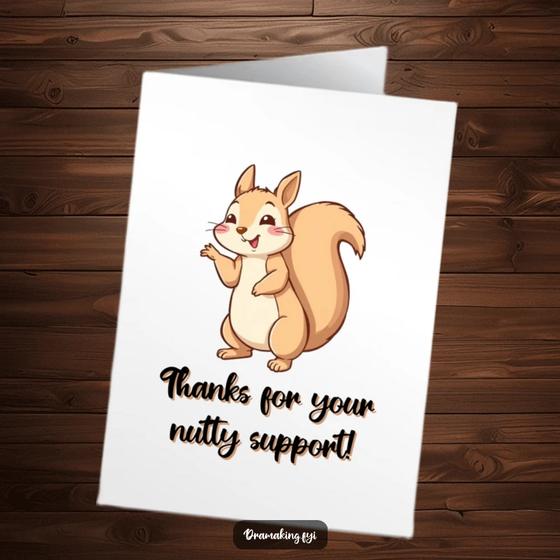 Funny Free Printable Thank You Card featuring a happy squirrel striking a dramatic pose.