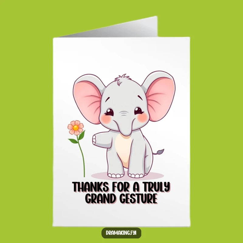Free Printable Thank You Card: Elephant Calf, Delicate Balance, Downloadable Sweet Gift