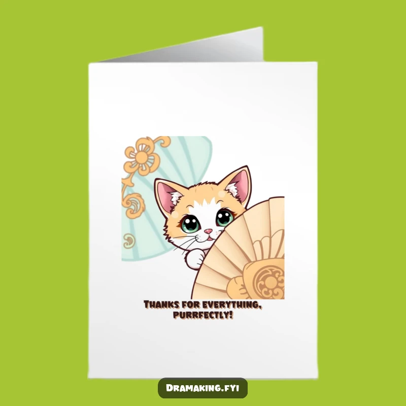 Free Printable Thank You Card: Cat's Fan Peek, Funny Downloadable Gift!