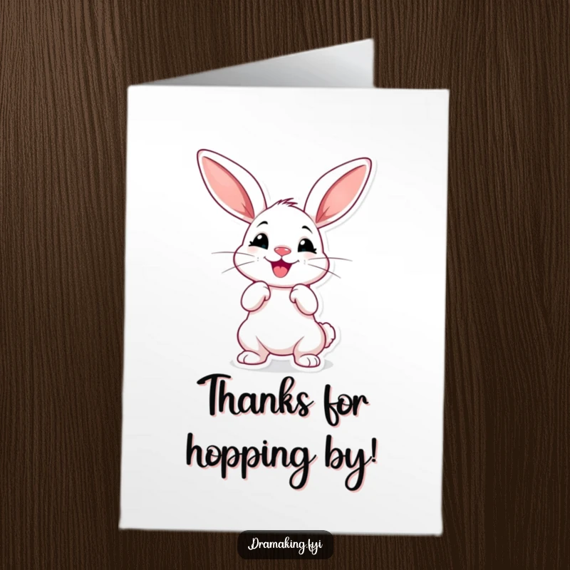 Funny Free Printable Thank You Card featuring a cheerful rabbit striking a dramatic pose.