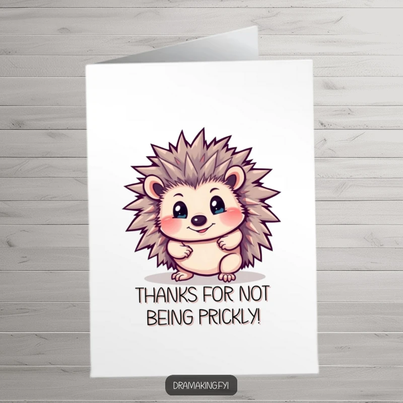 Funny Free Printable Thank You Card: A curious Hedgehog in a dramatic pose, spines bristling with thanks. A downloadable gift.