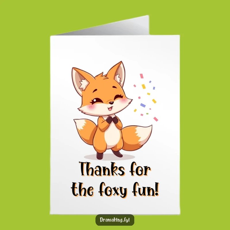 Free Printable Thank You Card: Fox Party Pose, Funny Gratitude Downloadable Gift for a Star